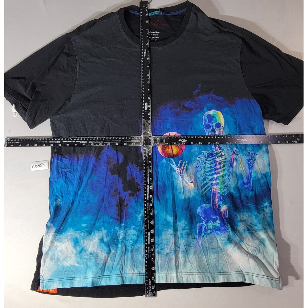 Robert Graham Mens 3XL Skeleton Basketball Graphic T-Shirt Black Blue Cotton - Picture 7 of 10